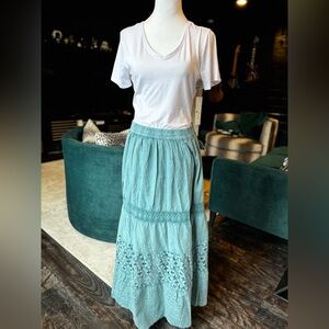 Two pieces! White tshirt and green maxi shirt